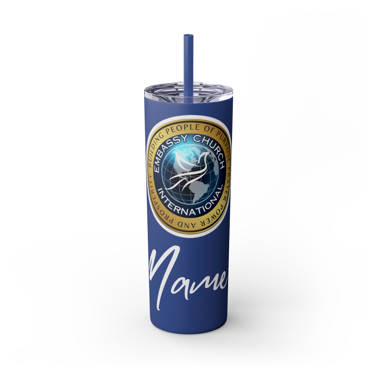 Personalized Embassy Church International Skinny Tumbler with Straw, 20oz